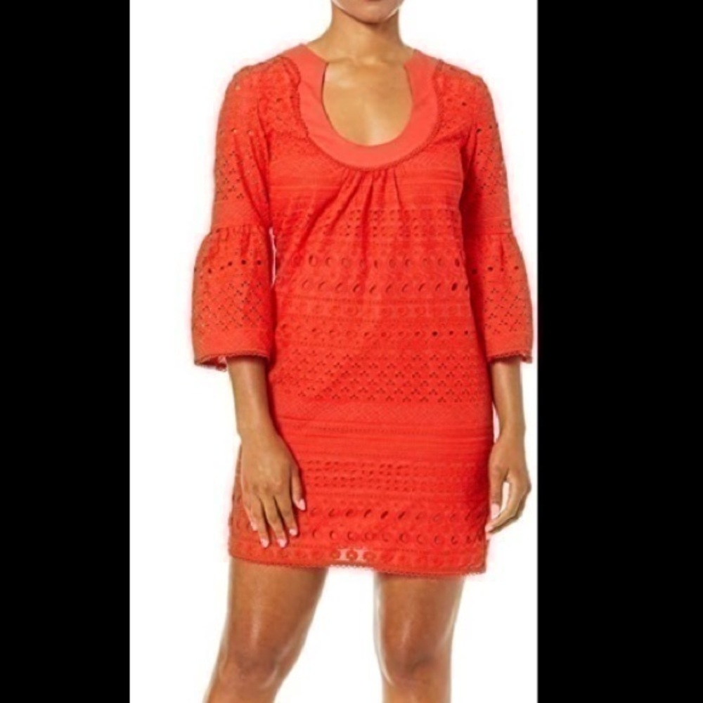 Trina Turk Bonita bell sleeve eyelet red dress size 4